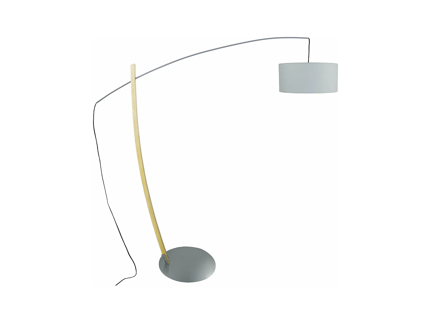 Lampadaire arqué bois  naturel gris 190 cm.
