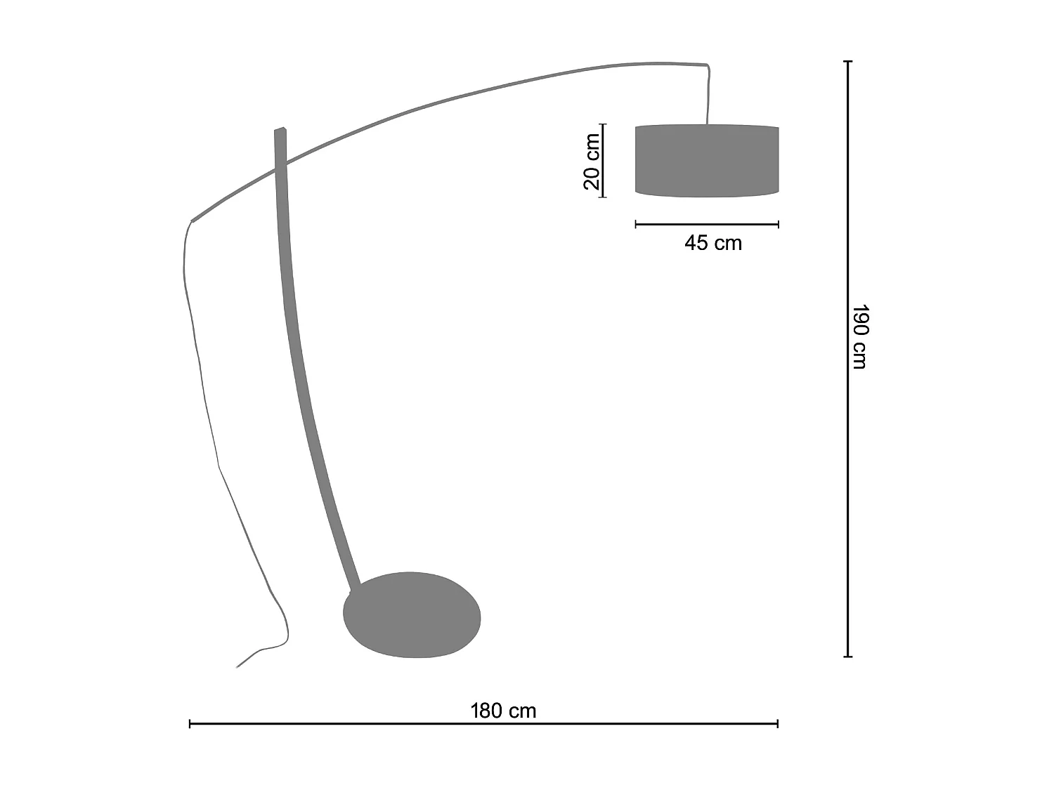 Lampadaire arqué bois  naturel noir, 190 cm.