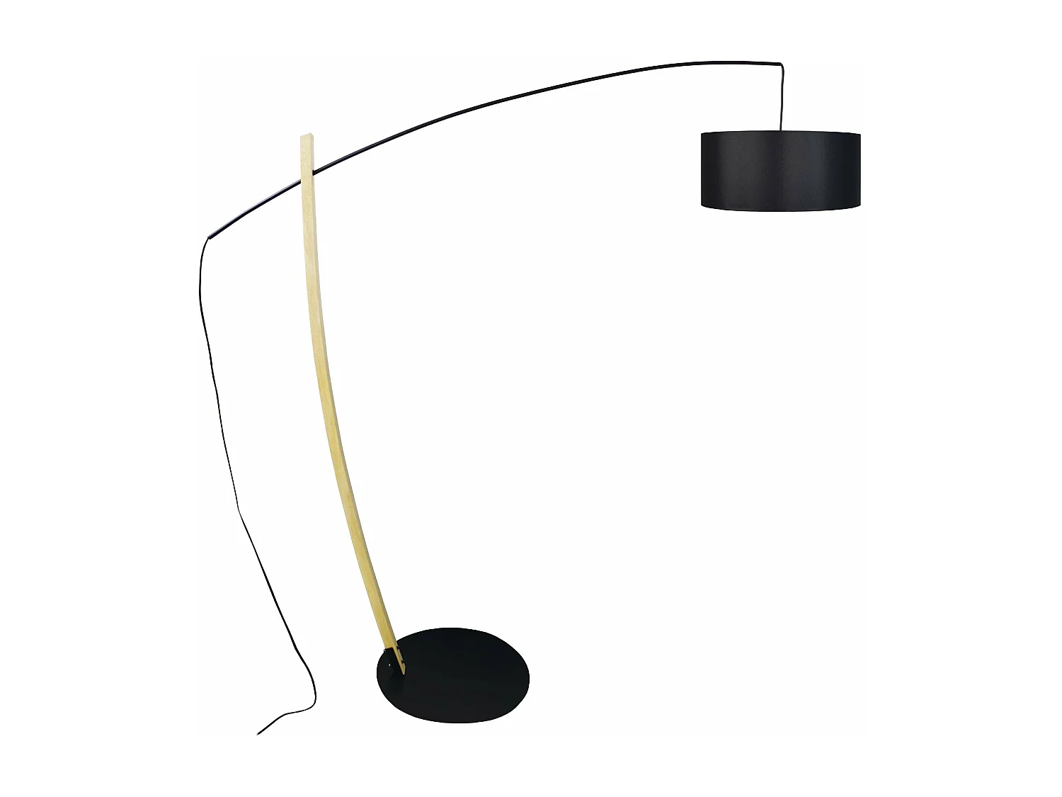 Lampadaire arqué bois  naturel noir 190 cm.