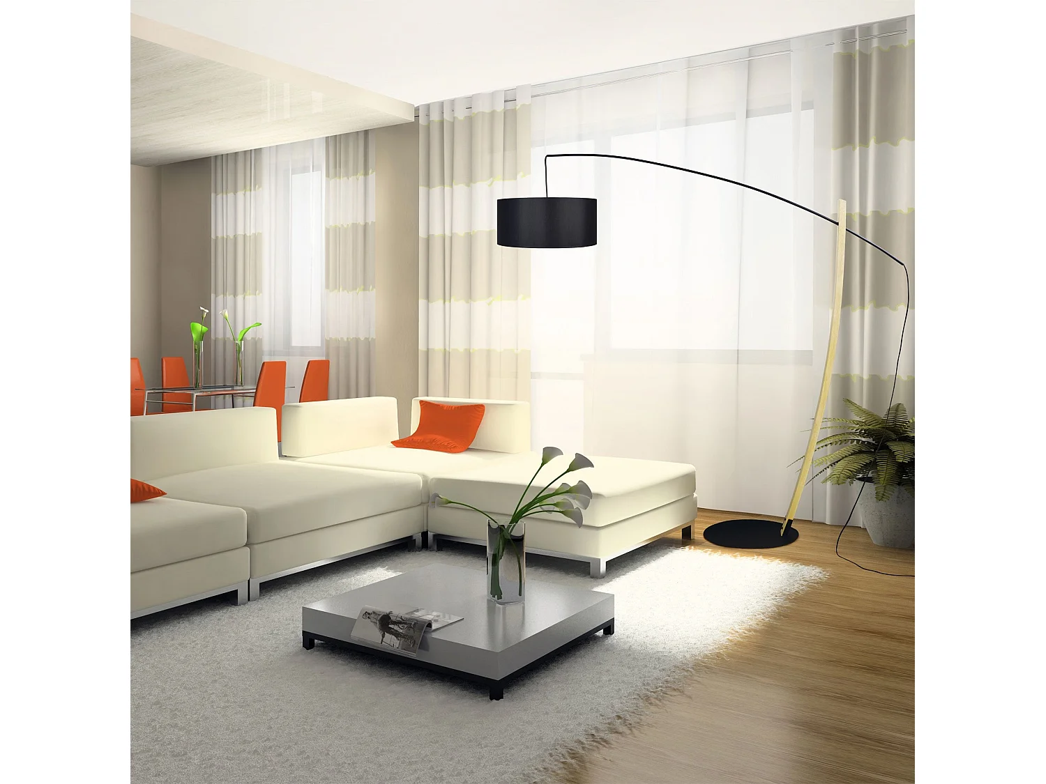 Lampadaire arqué bois  naturel noir 190 cm.