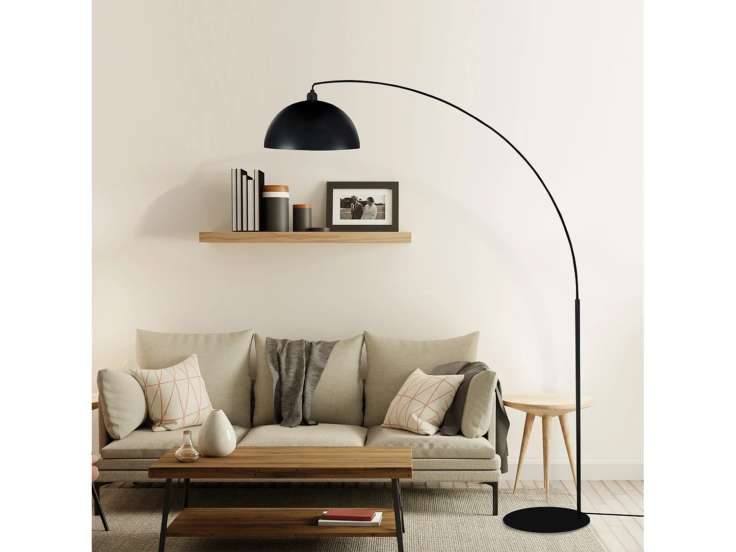 Lampadaire curve métal  noir 190 cm.