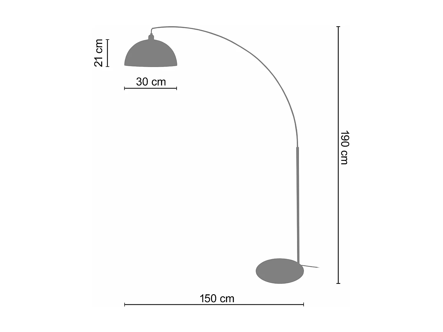 Lampadaire curve métal  noir 190 cm.