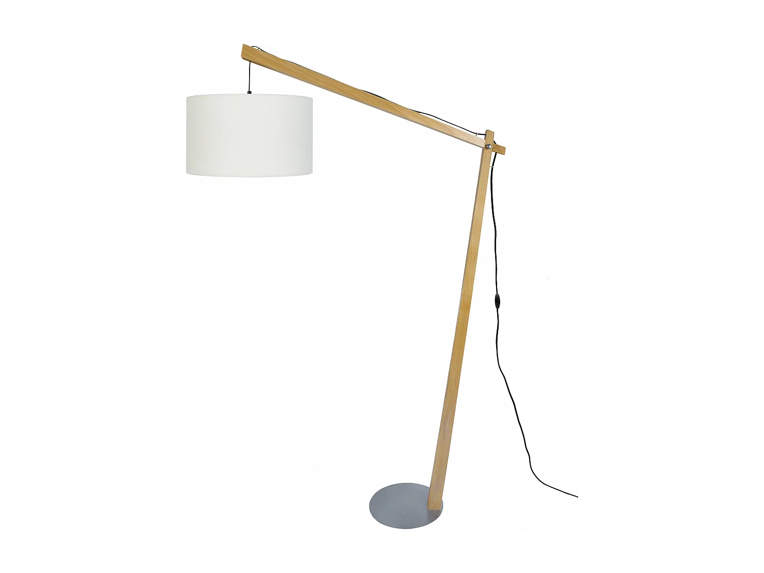Lampadaire arqué bois  naturel,écru 165 cm.