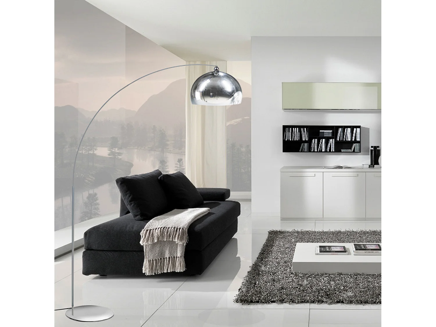 Lampadaire curve métal  chrome 190 cm.