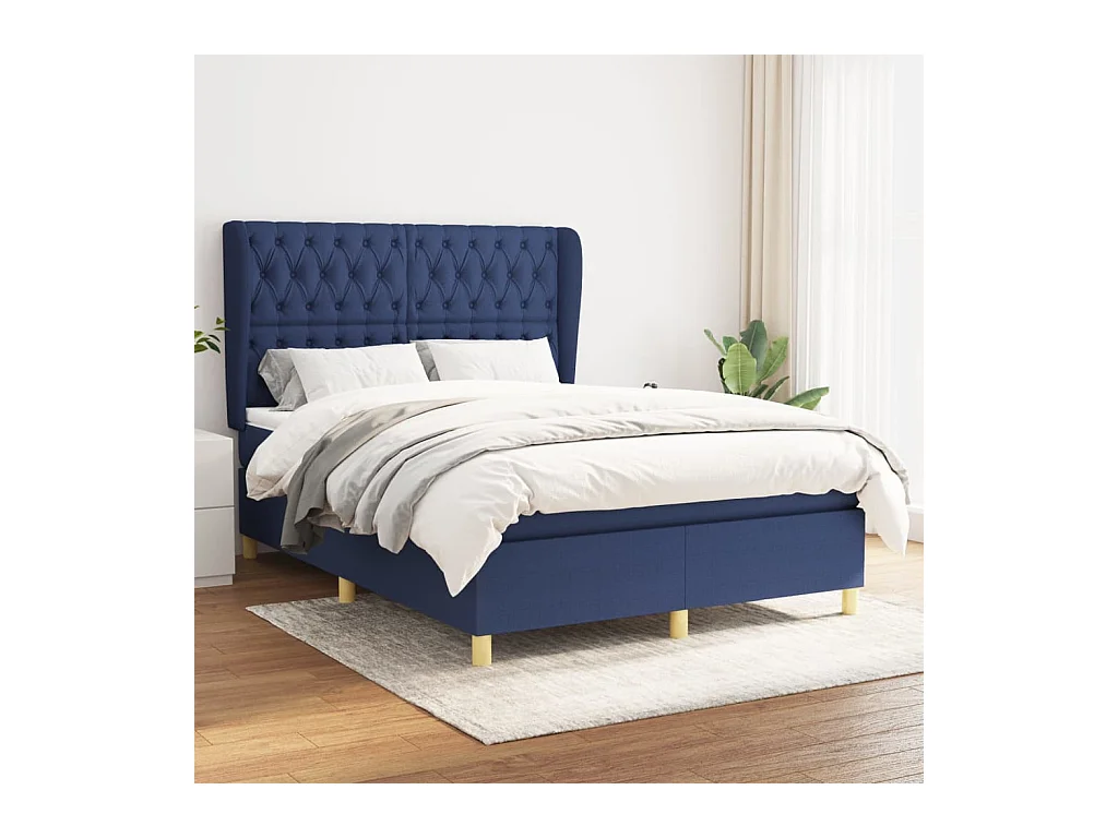 Letto matrimoniale a Molle con Materasso Blu 140x190 cm in Tessuto CFW775989