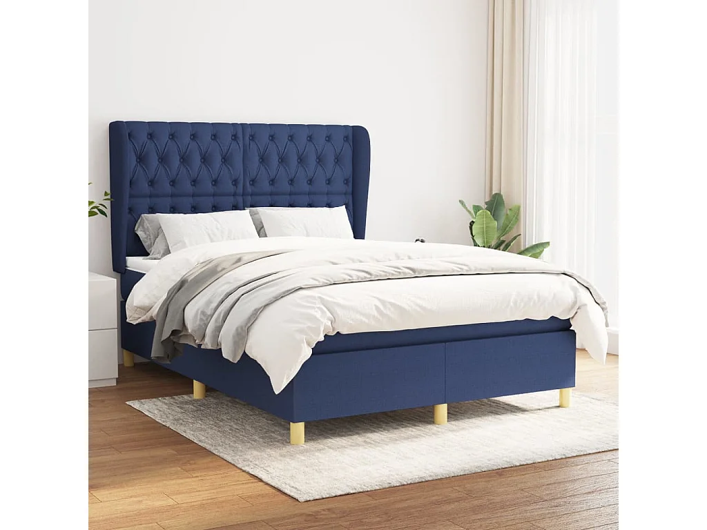 Letto matrimoniale a Molle con Materasso Blu 140x190 cm in Tessuto CFW775989