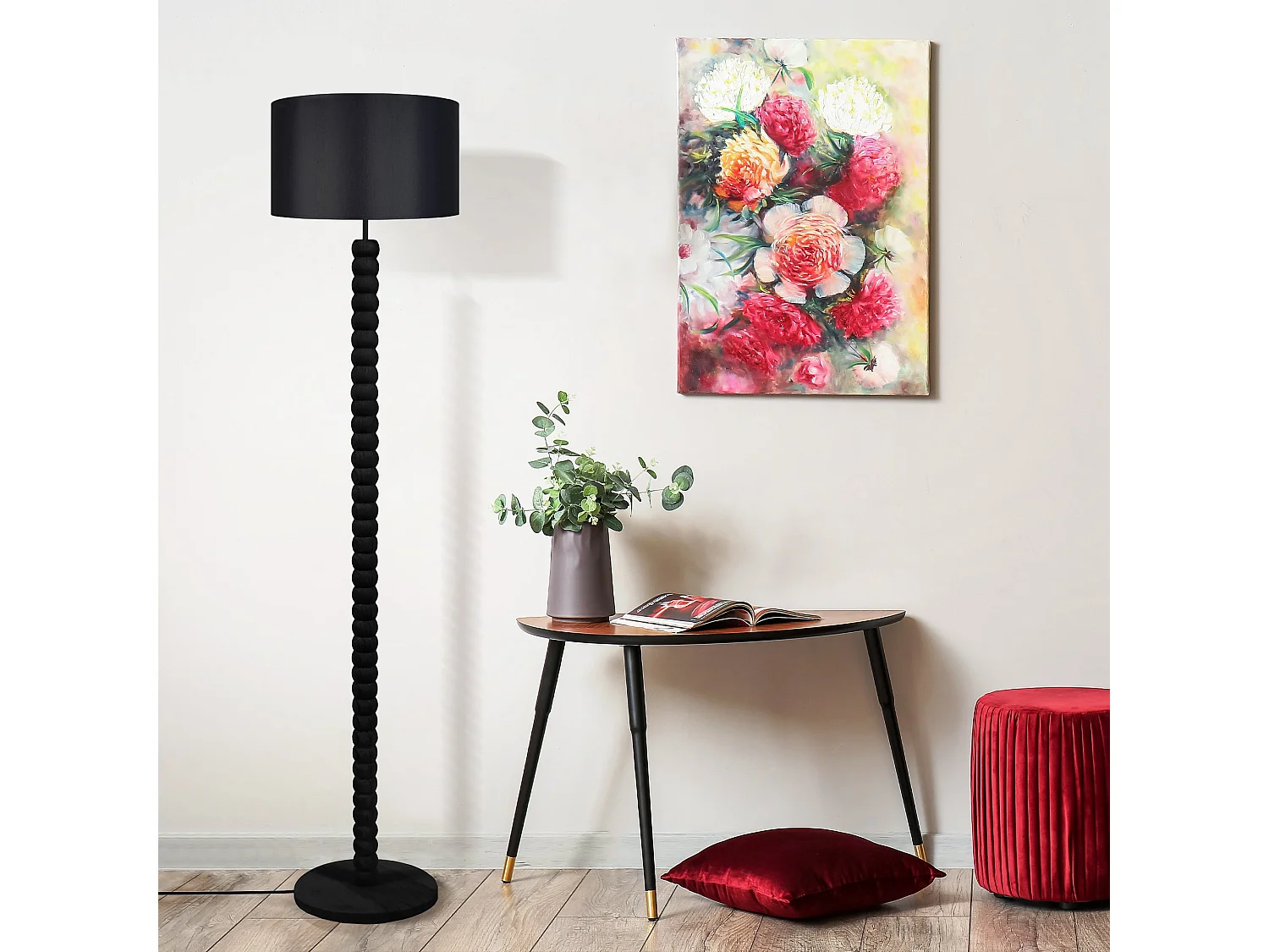 Candeeiro de Pé TOSEL THOR B tecido certo amarelo D40 x  H162  cm