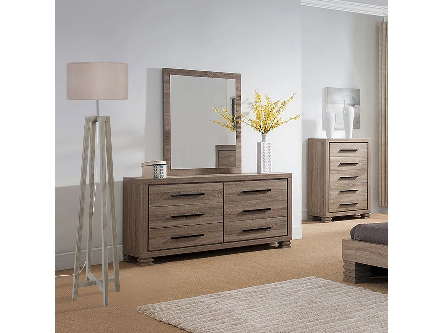 Lampadaire colonne, bois taupe 155 cm.