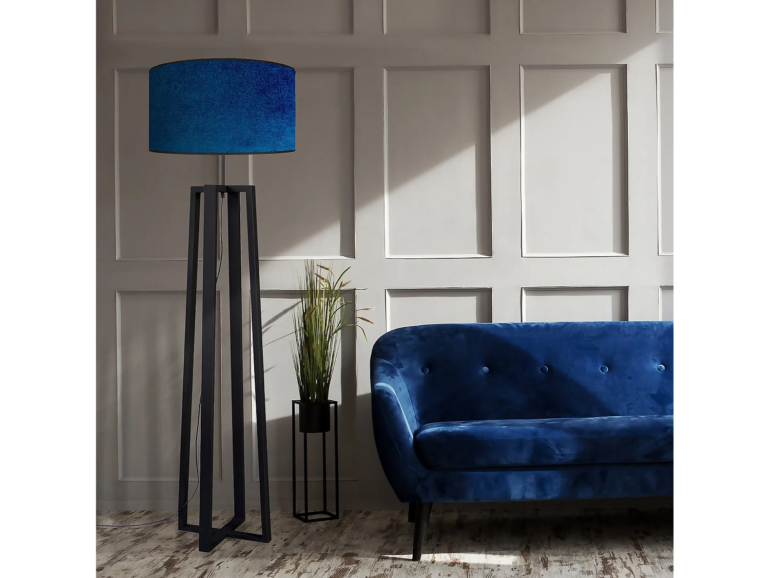 Lampadaire colonne bois noir,bleu 155 cm.