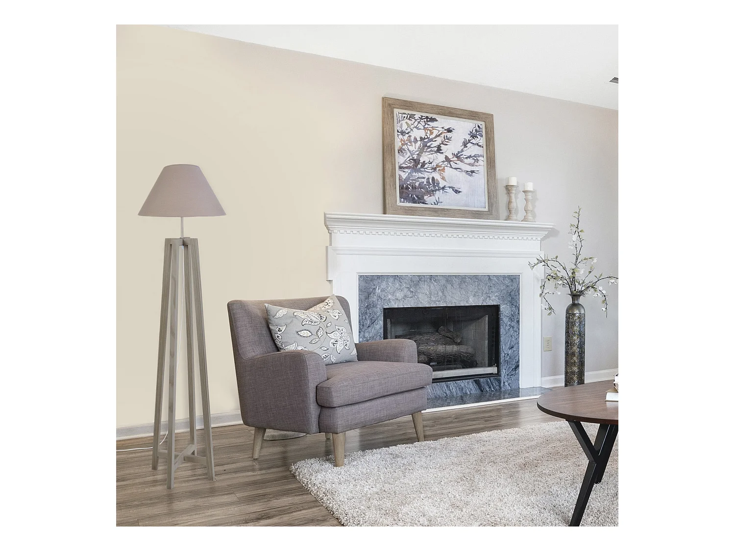 Lampadaire colonne bois, taupe 155 cm.