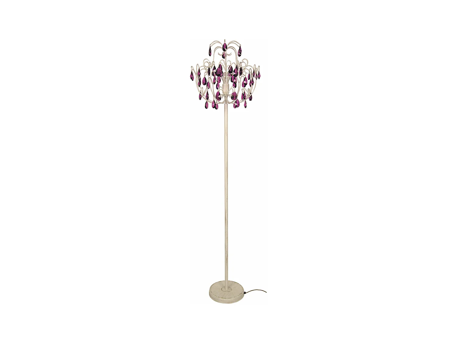 Lampadaire droit métal  ivoire,doré,violet 170 cm.