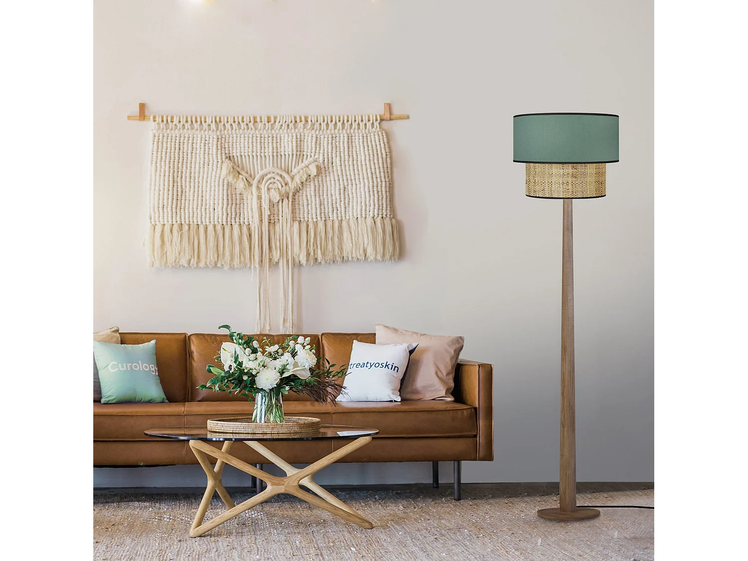 Candeeiro de Pé TOSEL MANON B tecido coluna cinza D40 x  H155  cm