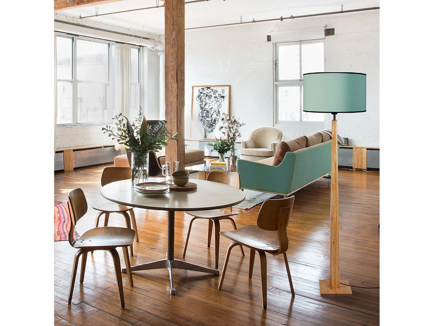 Candeeiro de Pé TOSEL COCHIN T tecido tripé creme D40 x  H162  cm