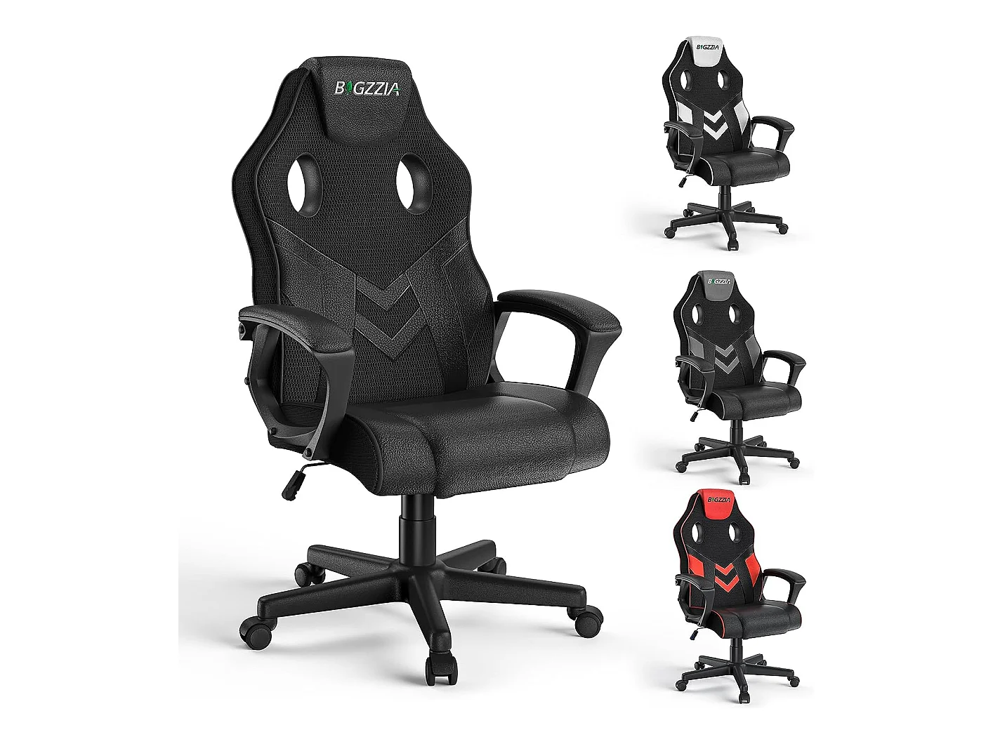 Chaise de jeu en cuir PU avec appui-tête, hauteur réglable et pivotant à 360 ° pour Gamer Office