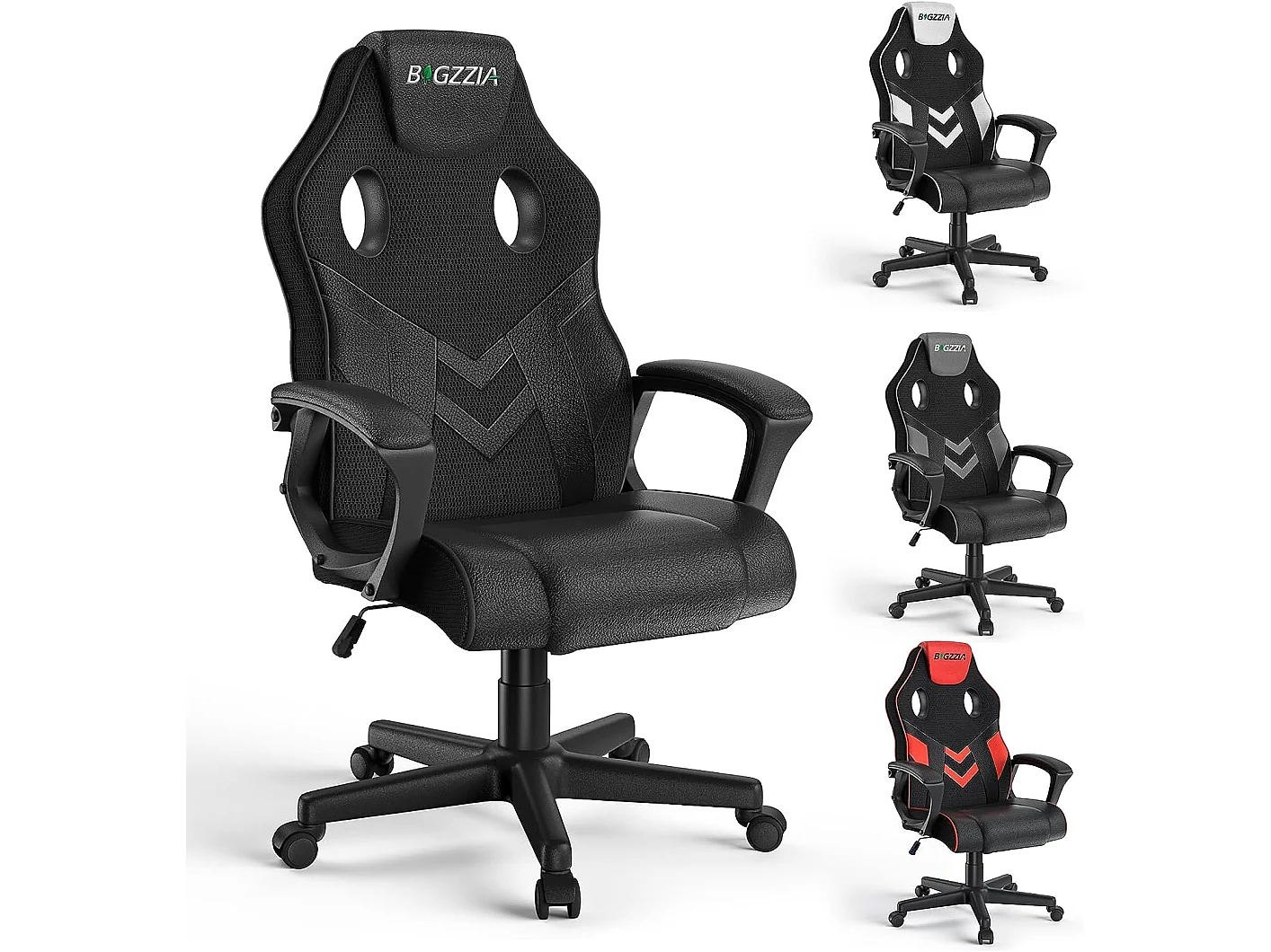 Chaise de jeu en cuir PU avec appui-tête, hauteur réglable et pivotant à 360 ° pour Gamer Office