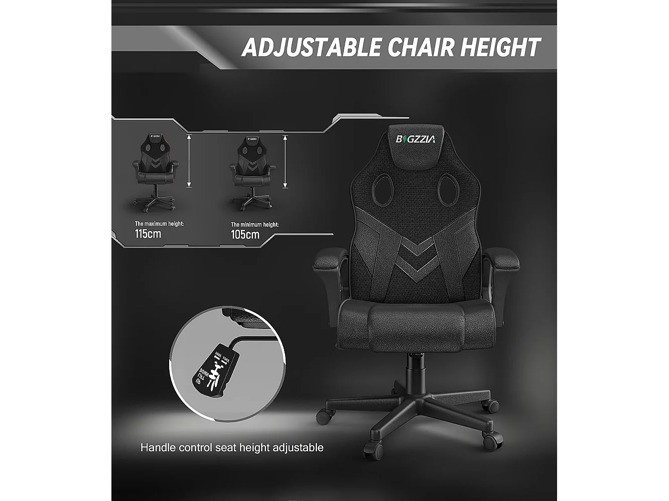 Chaise de jeu en cuir PU avec appui-tête, hauteur réglable et pivotant à 360 ° pour Gamer Office