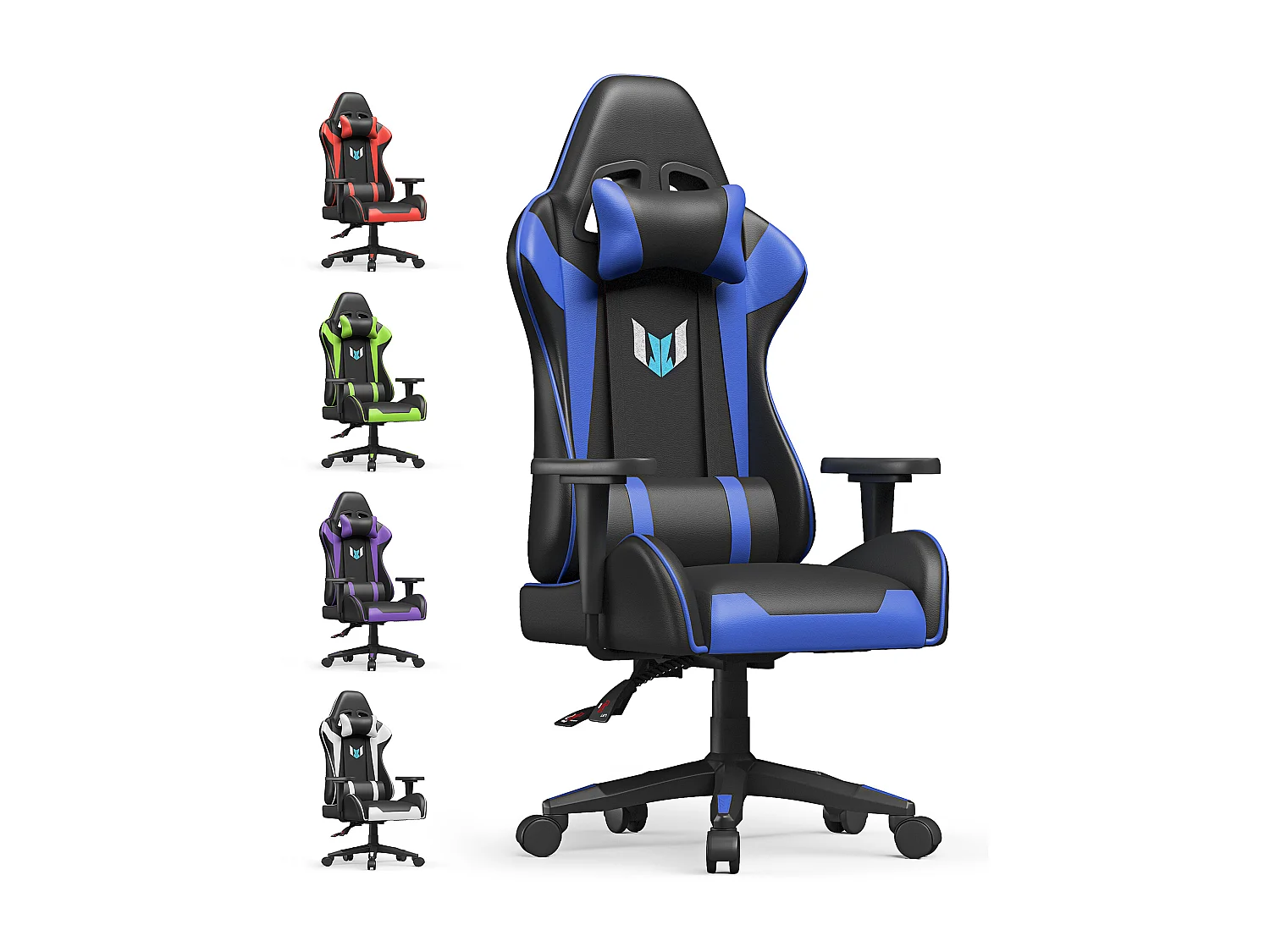 Gaming stoel gaming met lumbale kussen en hoofdsteun en vaste armleuning, PU Leather Burea -stoel