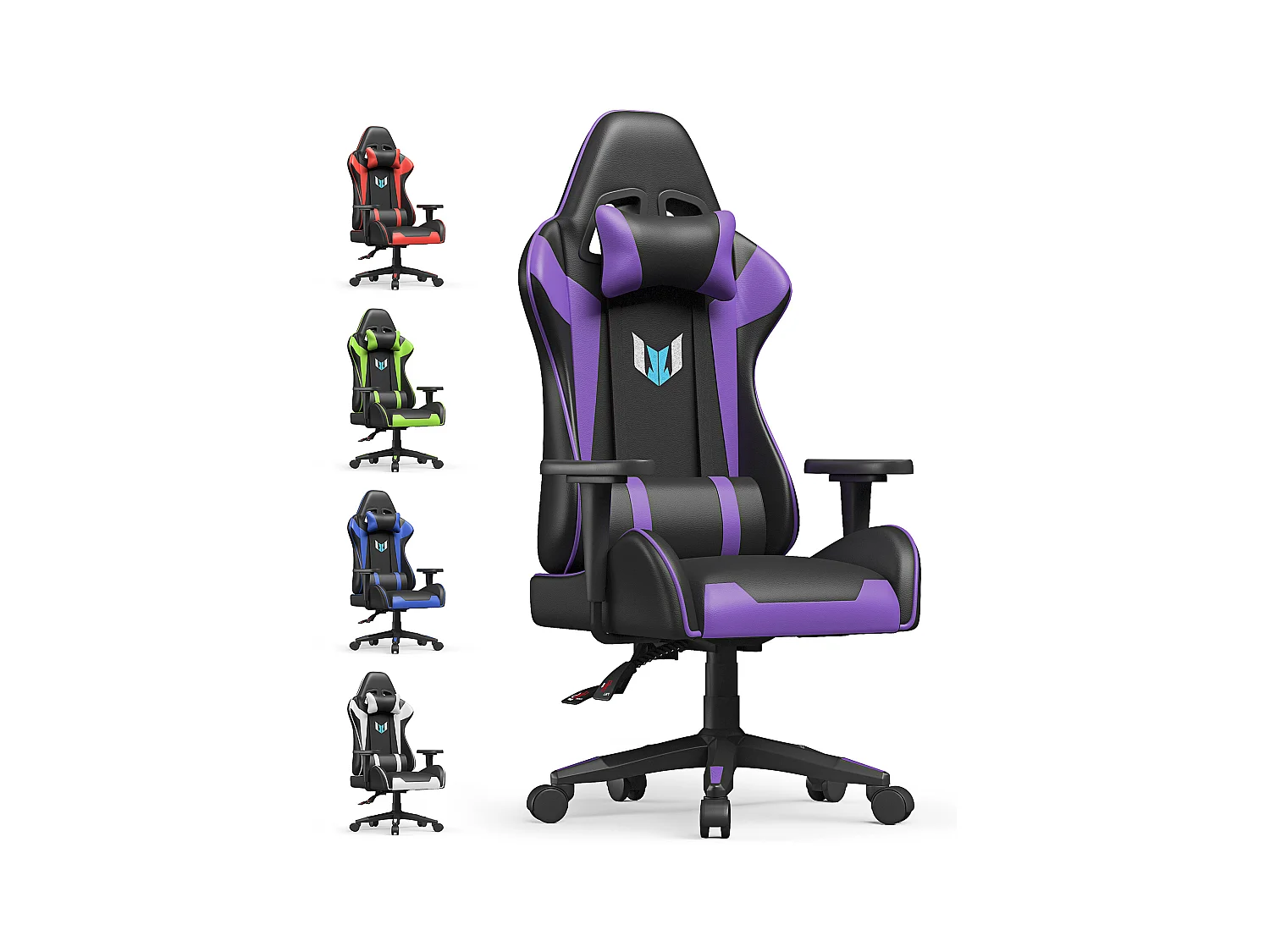 Chaise de jeu jeu avec coussin lombaire et appui et accoudoir fixe, chaise de bureau en cuir PU