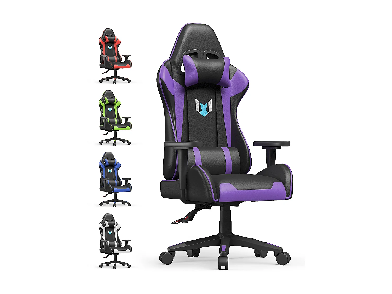 Chaise de jeu jeu avec coussin lombaire et appui et accoudoir fixe, chaise de bureau en cuir PU