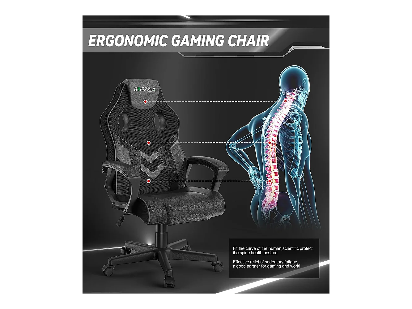PU lederen gamingstoel met hoofdsteun, verstelbare hoogte en 360 ° zwenge voor kantoorgamer