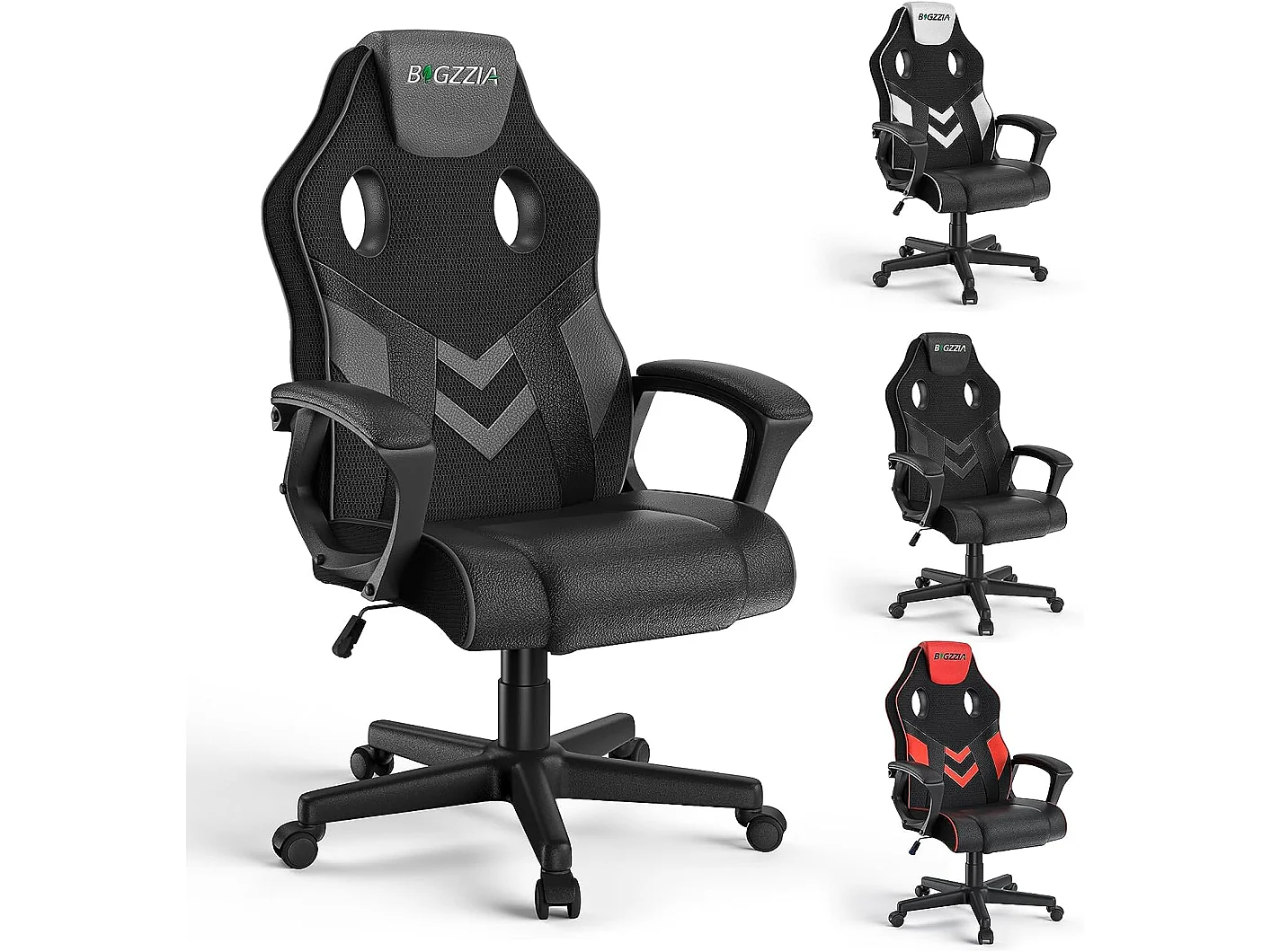 Chaise de jeu en cuir PU avec appui-tête, hauteur réglable et pivotant à 360 ° pour Gamer Office