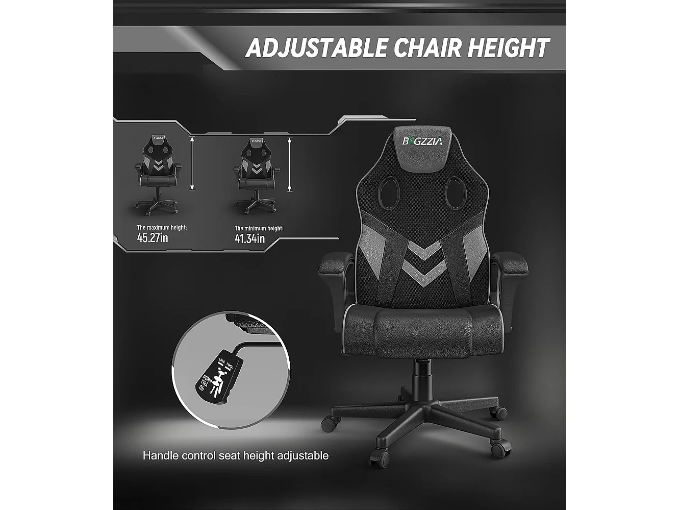 Chaise de jeu en cuir PU avec appui-tête, hauteur réglable et pivotant à 360 ° pour Gamer Office