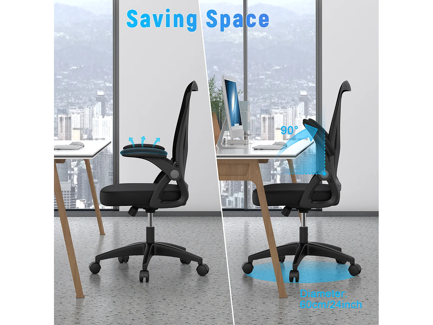 Chaise de bureau ergonomique avec support lombaire, accoudoirs réglables, chaise pivotante avec dossier respirant pour le bureau