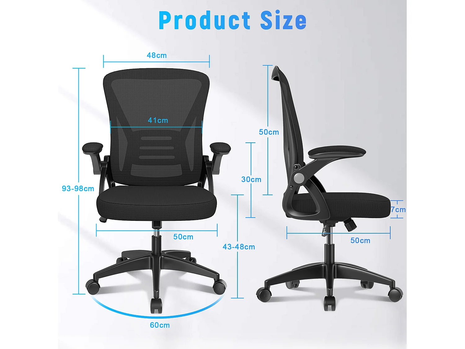Chaise de bureau ergonomique avec support lombaire, accoudoirs réglables, chaise pivotante avec dossier respirant pour le bureau
