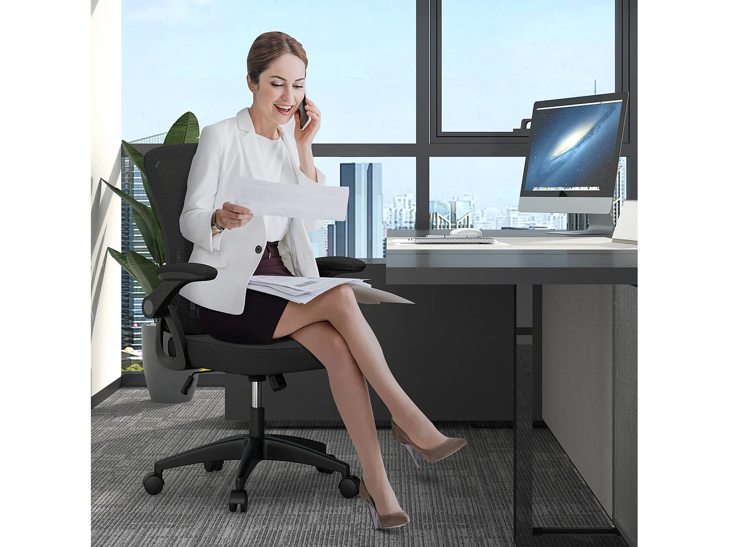 Sedia da scrivania ergonomica con supporto lombare, braccioli regolabili, sedia girevole con schienale traspirante per ufficio