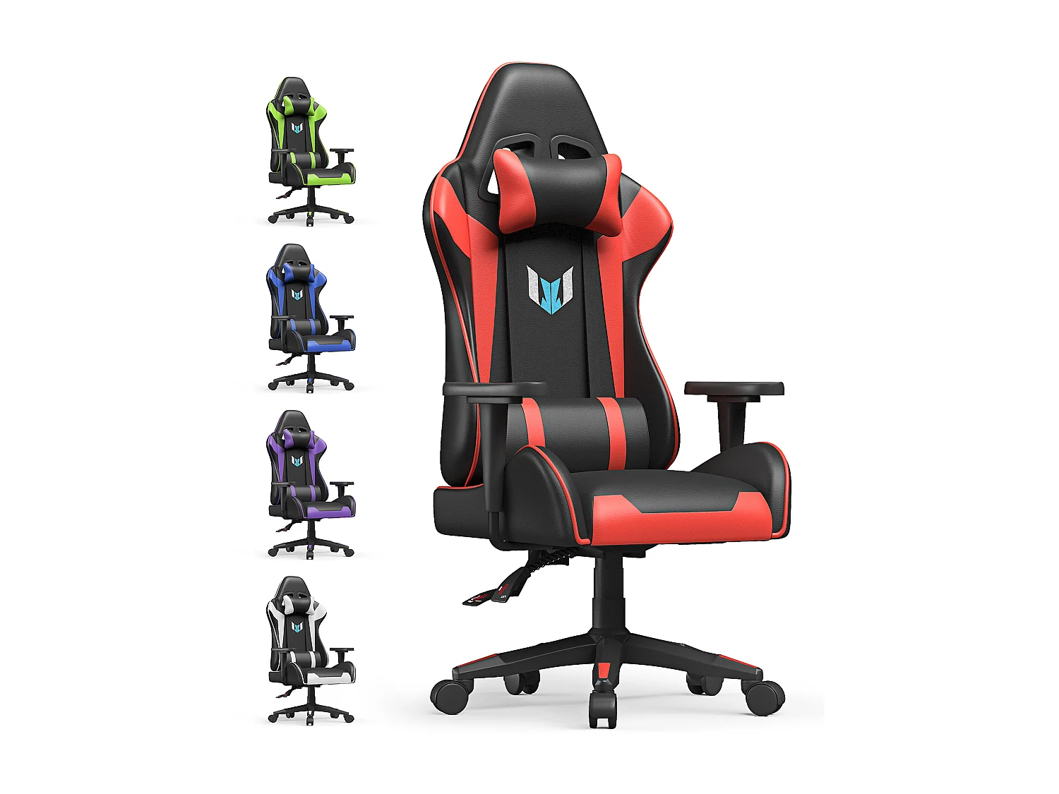 Chaise de jeu jeu avec coussin lombaire et appui et accoudoir fixe, chaise de bureau en cuir PU