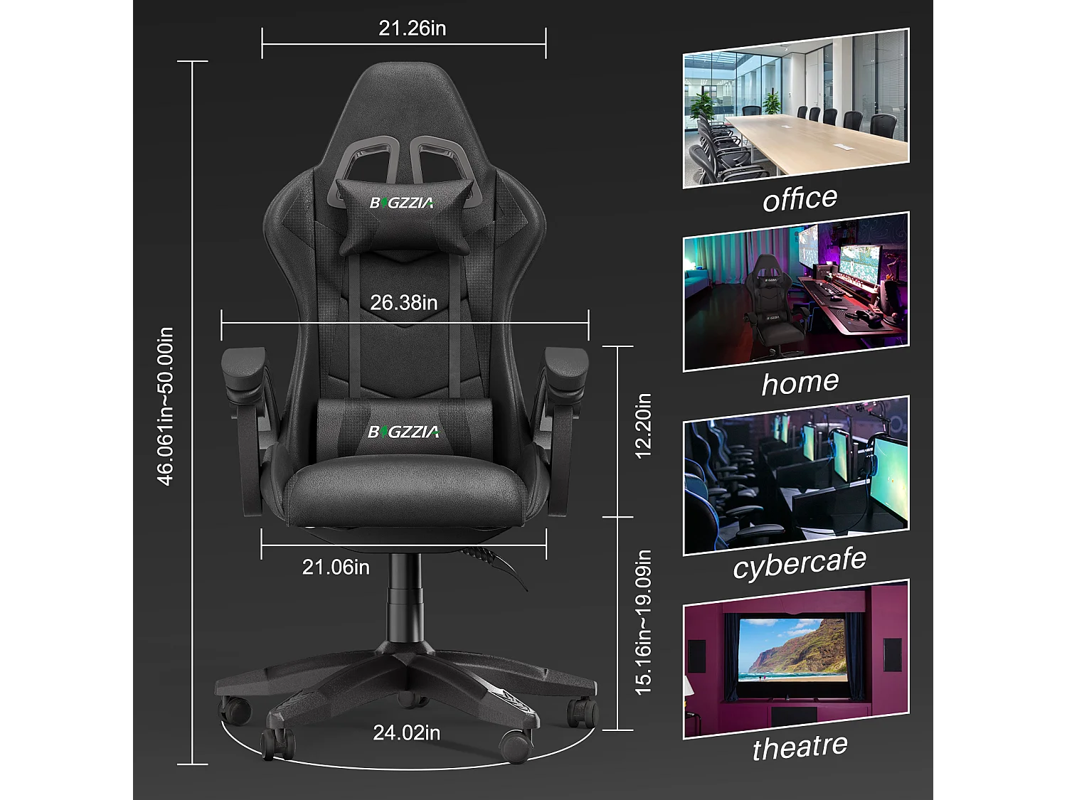 Cadeira de gamã e escritório Ergonomic Computer Desk Chair com apoio de cabeça e suporte lombar