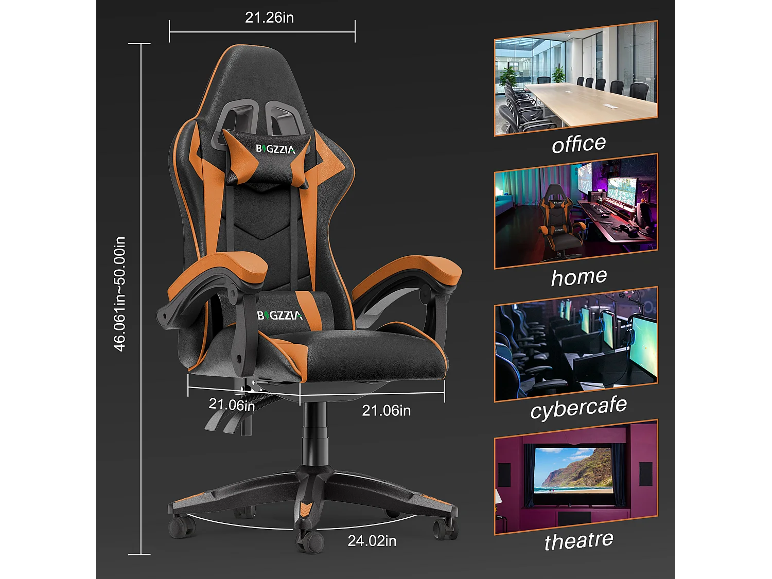 Cadeira de gamã e escritório Ergonomic Computer Desk Chair com apoio de cabeça e suporte lombar