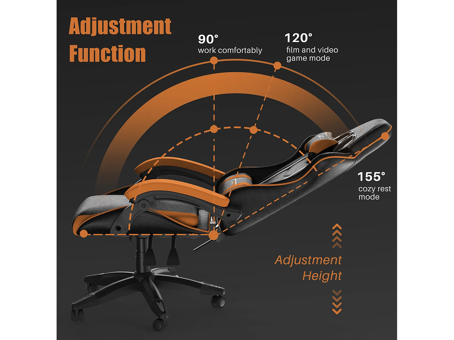 Gaming- en bureaustoel Ergonomische computerbureaustoel met hoofdsteun en lumbale ondersteuning