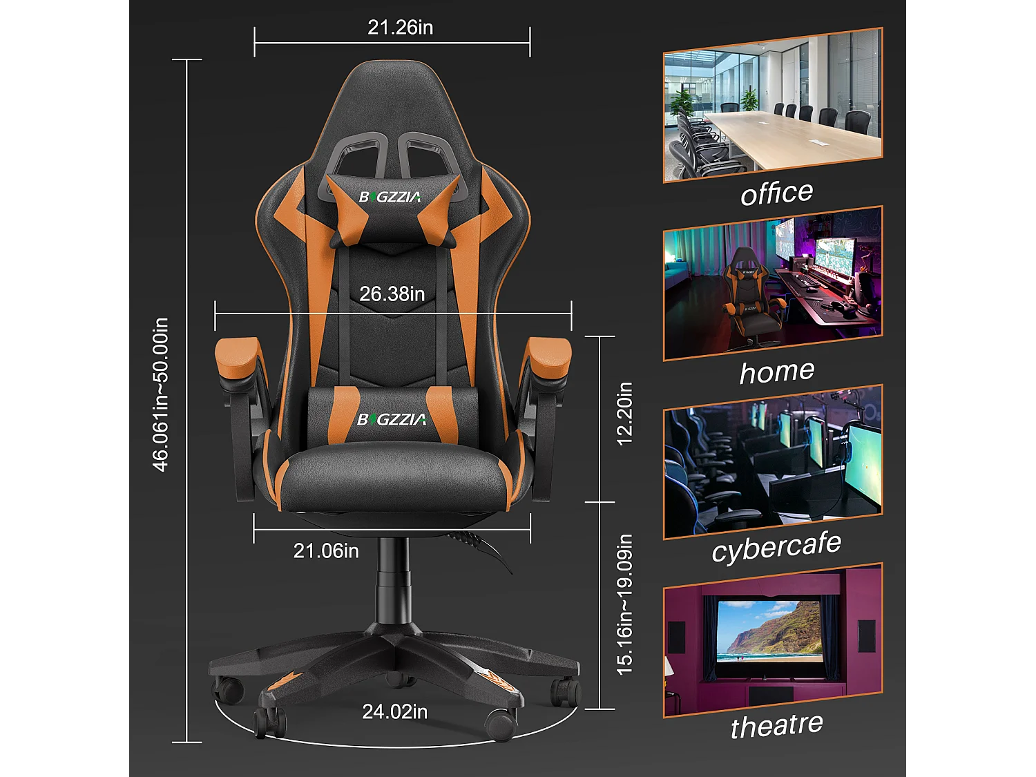 Gaming- en bureaustoel Ergonomische computerbureaustoel met hoofdsteun en lumbale ondersteuning