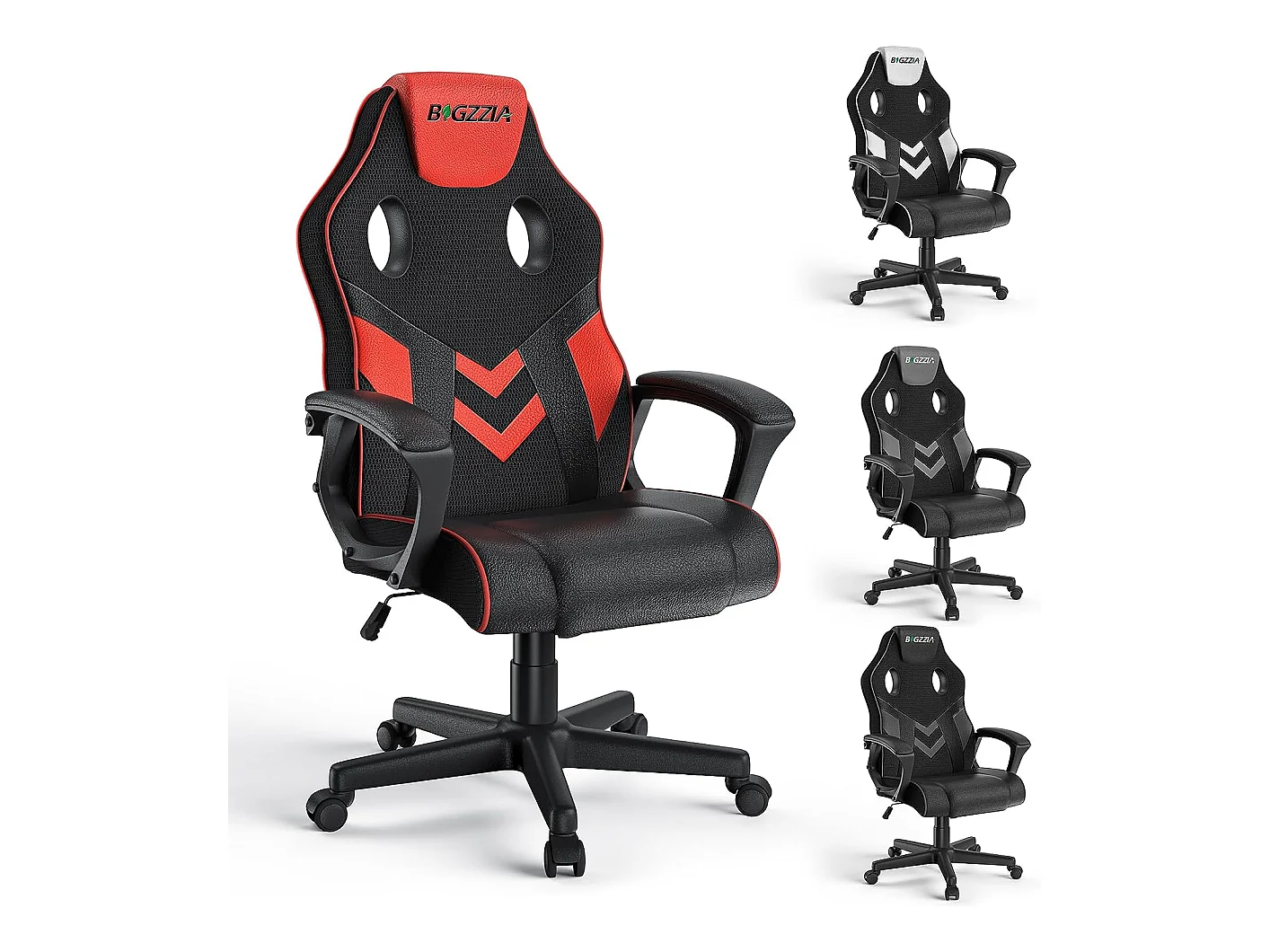 Chaise de jeu en cuir PU avec appui-tête, hauteur réglable et pivotant à 360 ° pour Gamer Office