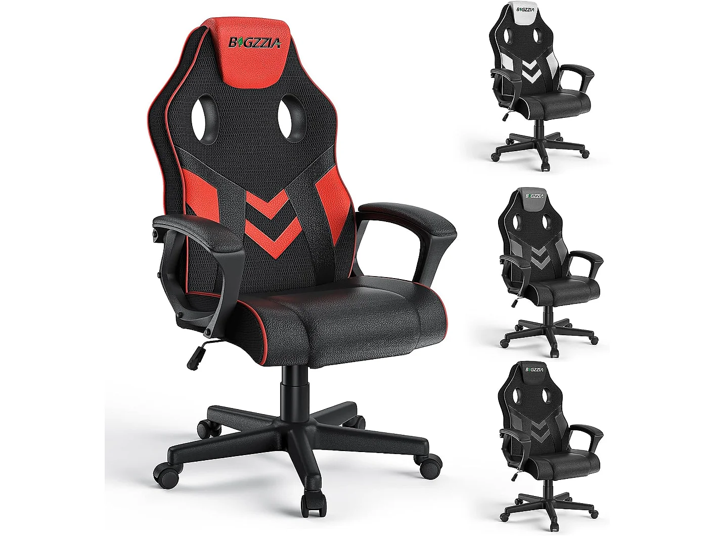 Chaise de jeu en cuir PU avec appui-tête, hauteur réglable et pivotant à 360 ° pour Gamer Office