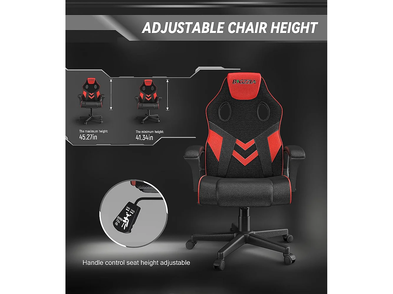 Chaise de jeu en cuir PU avec appui-tête, hauteur réglable et pivotant à 360 ° pour Gamer Office