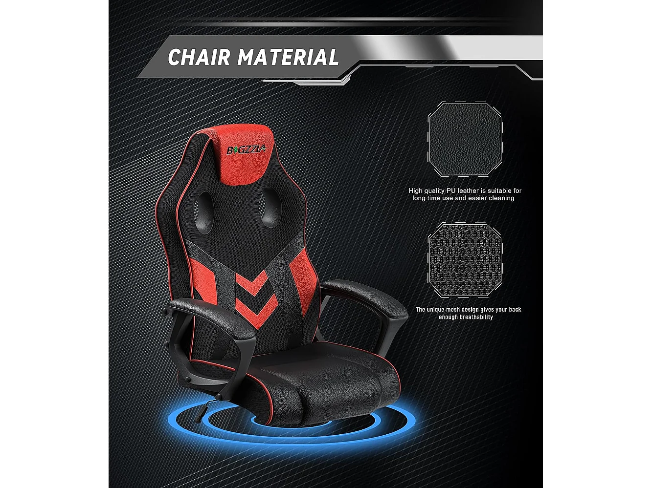 Chaise de jeu en cuir PU avec appui-tête, hauteur réglable et pivotant à 360 ° pour Gamer Office