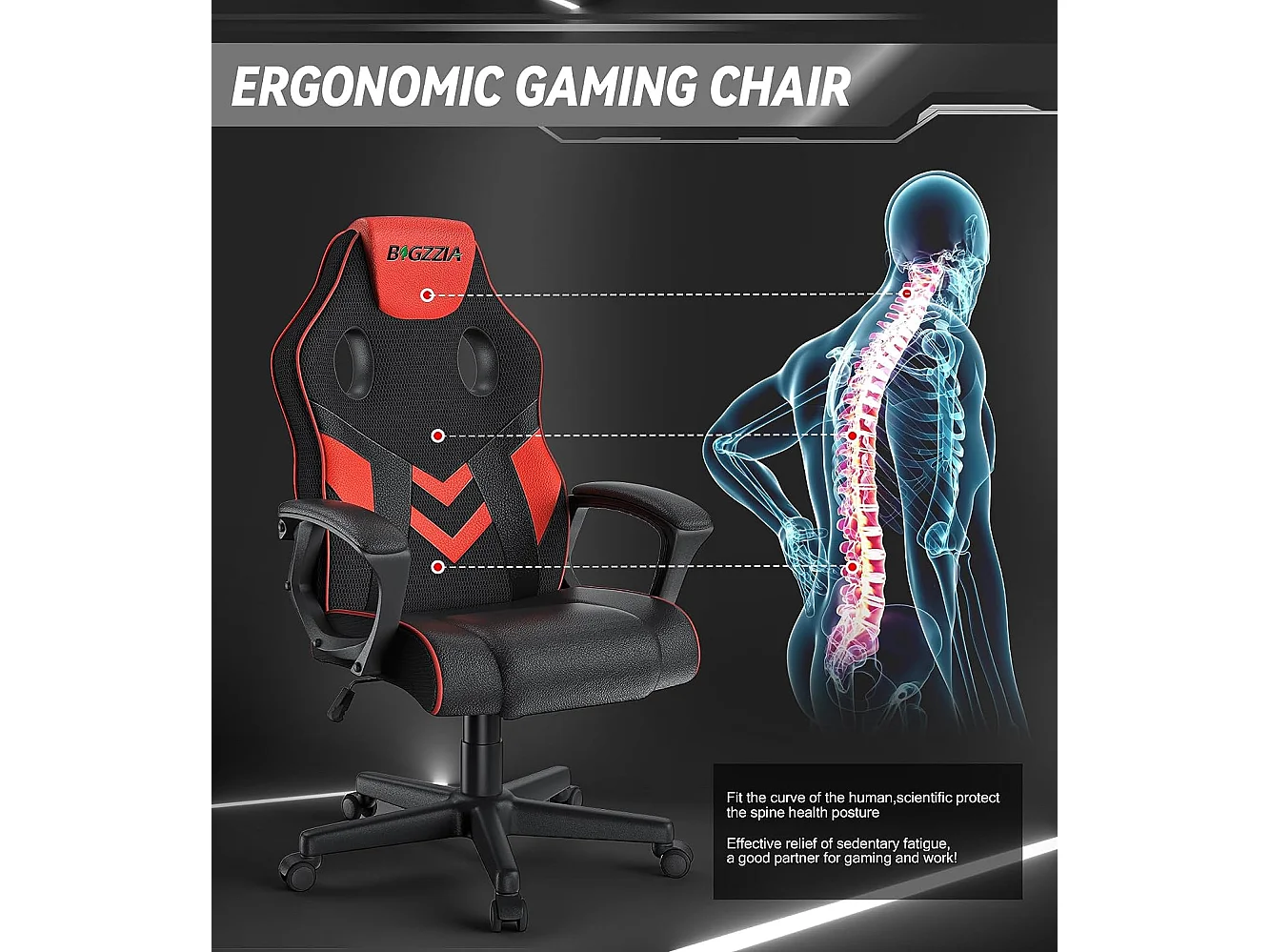 Chaise de jeu en cuir PU avec appui-tête, hauteur réglable et pivotant à 360 ° pour Gamer Office