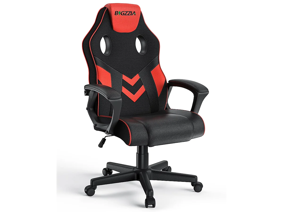 Chaise de jeu en cuir PU avec appui-tête, hauteur réglable et pivotant à 360 ° pour Gamer Office