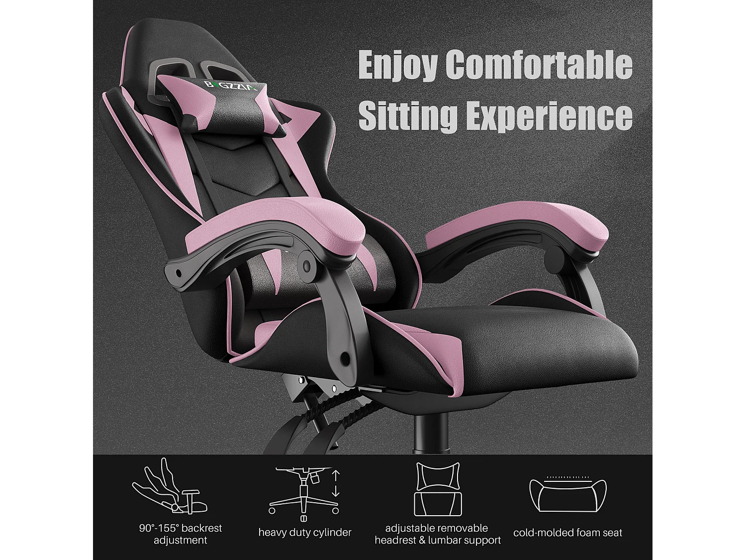 Chaise de bureau de jeu de jeux et de bureaux Ergonomic Computer Hise avec appuie-tête et support lombaire