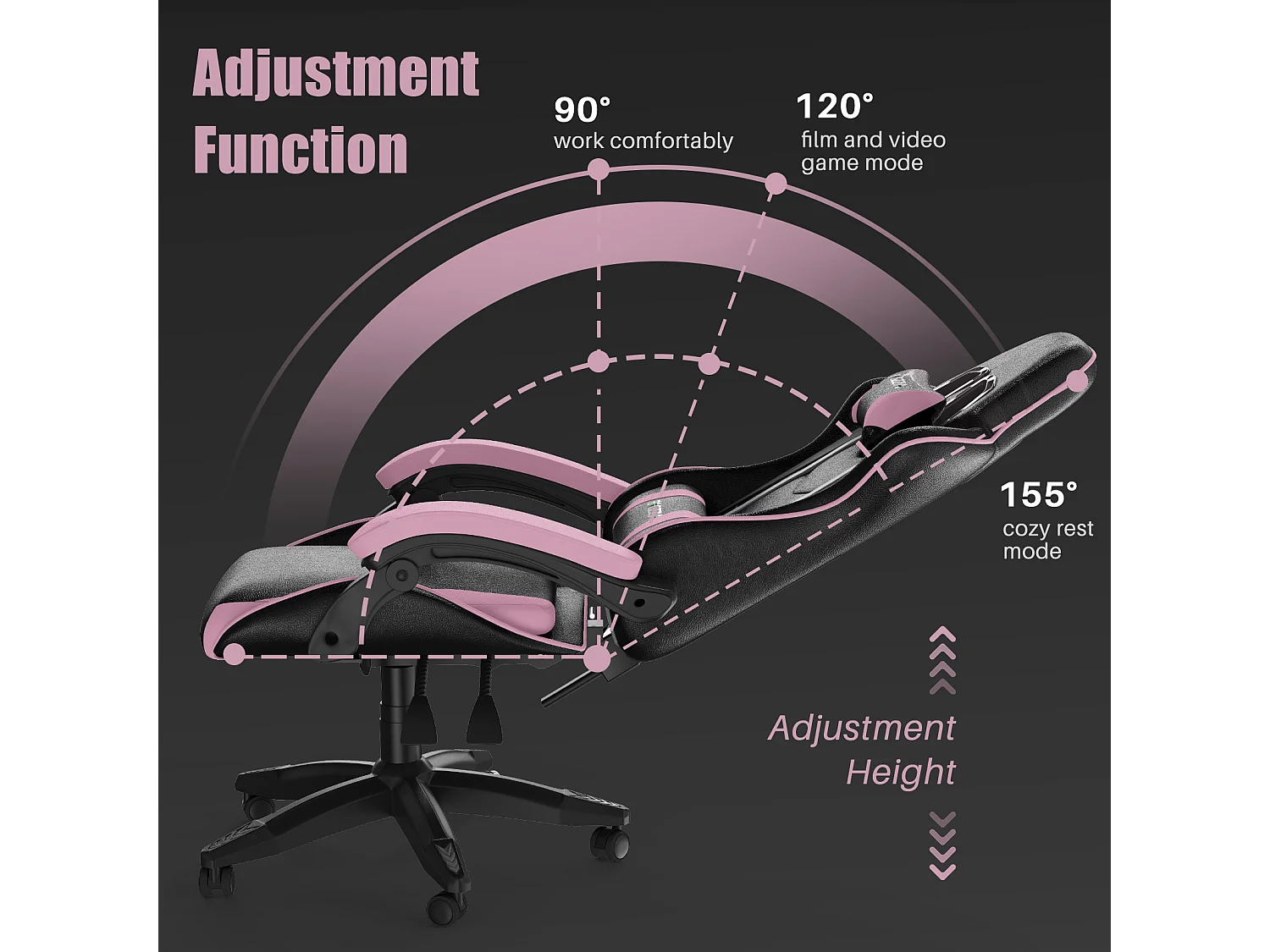 Chaise de bureau de jeu de jeux et de bureaux Ergonomic Computer Hise avec appuie-tête et support lombaire