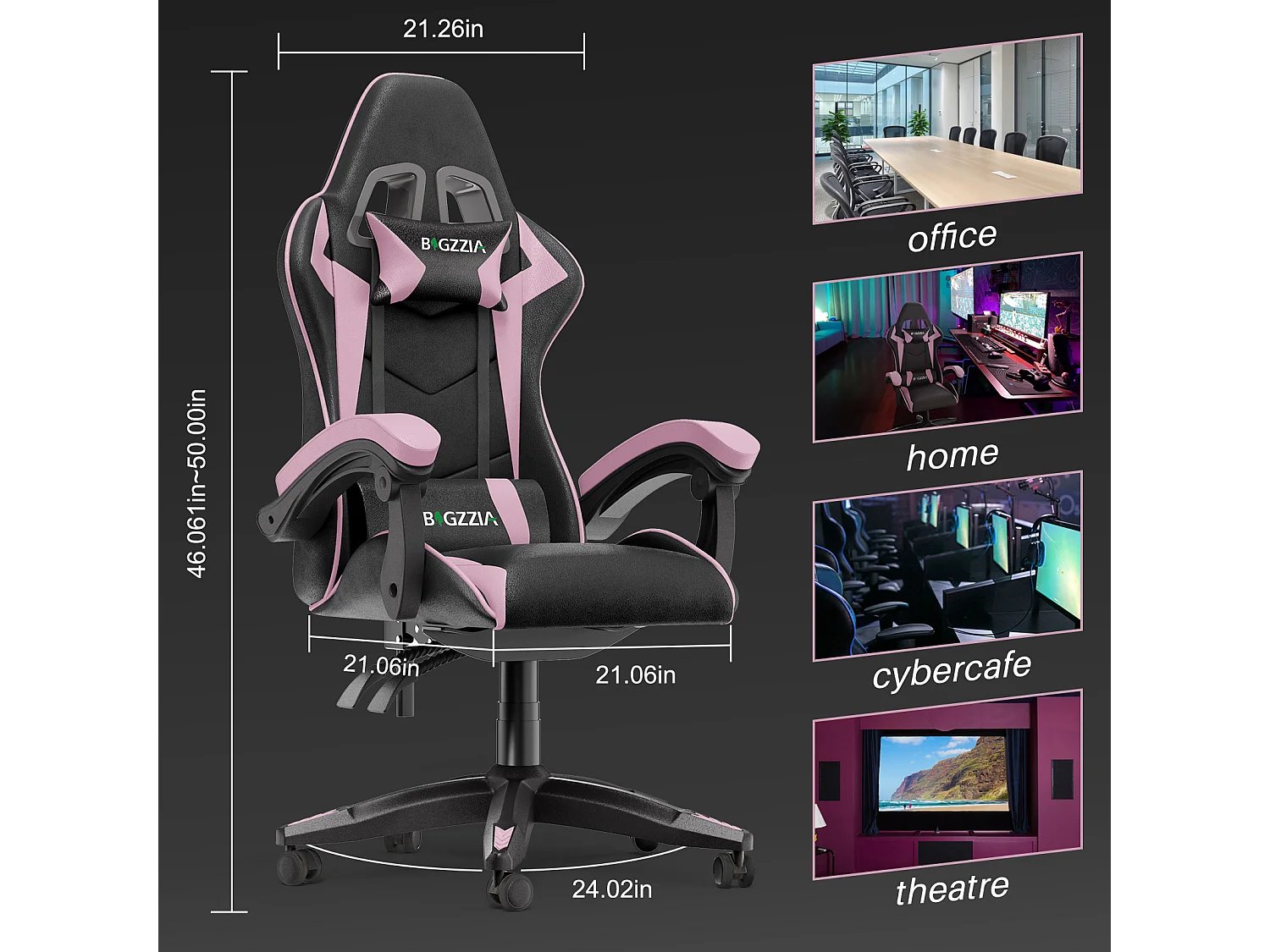 Chaise de bureau de jeu de jeux et de bureaux Ergonomic Computer Hise avec appuie-tête et support lombaire