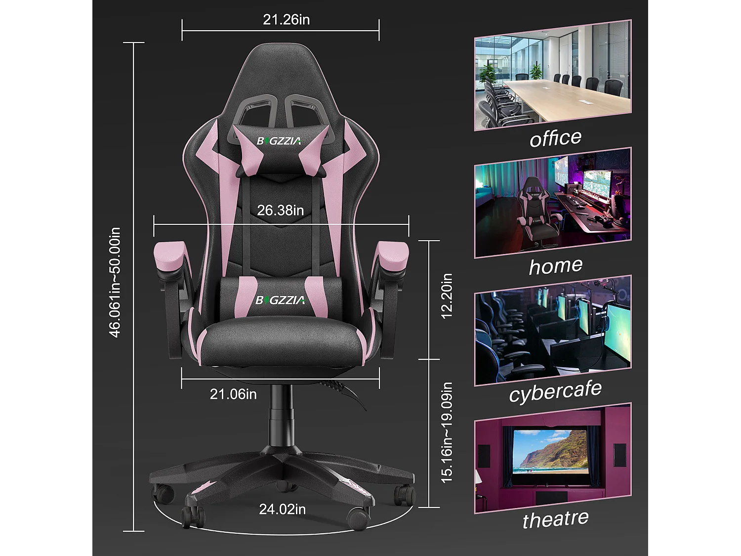 Chaise de bureau de jeu de jeux et de bureaux Ergonomic Computer Hise avec appuie-tête et support lombaire
