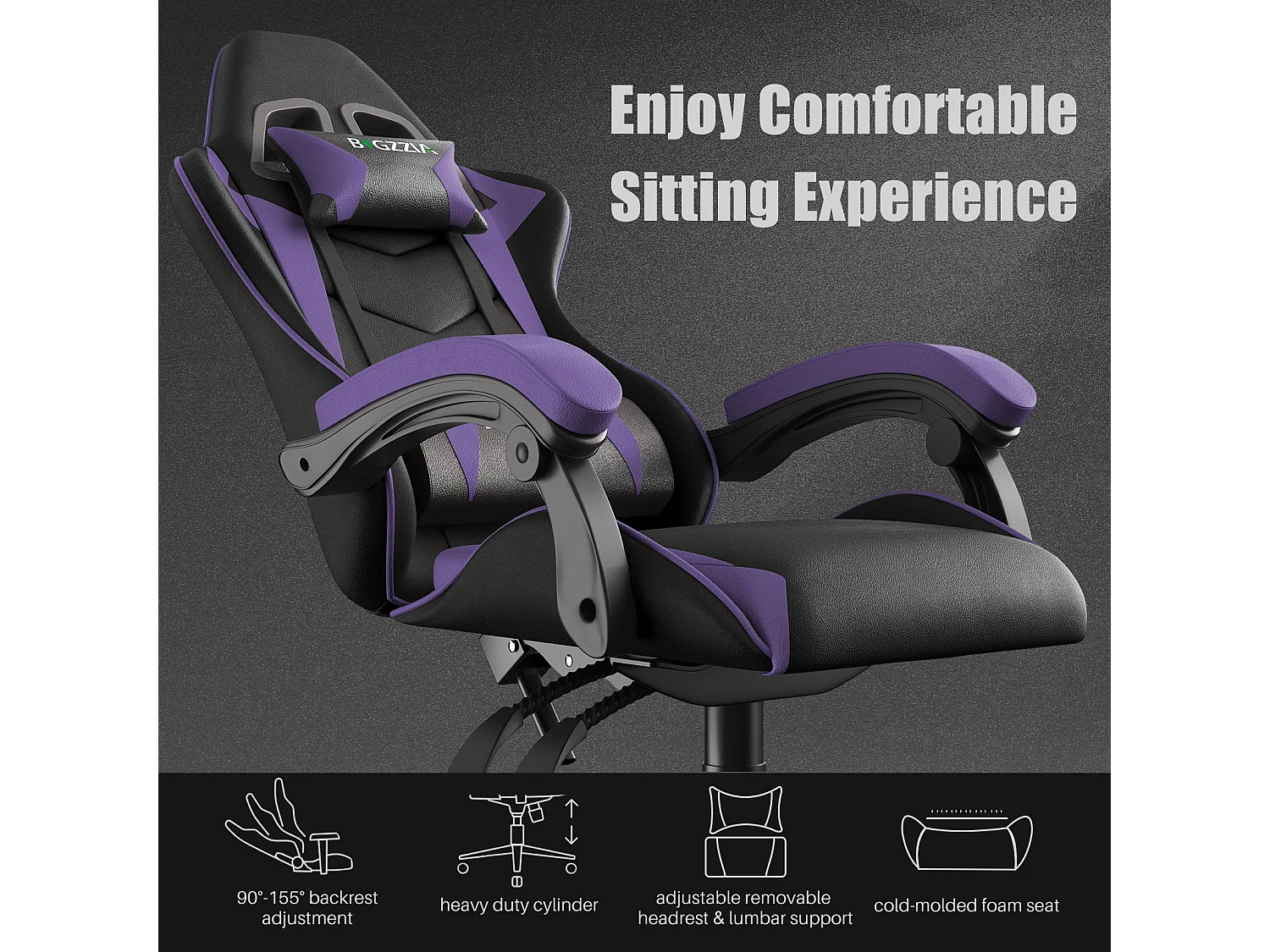 Chaise de bureau de jeu de jeux et de bureaux Ergonomic Computer Hise avec appuie-tête et support lombaire