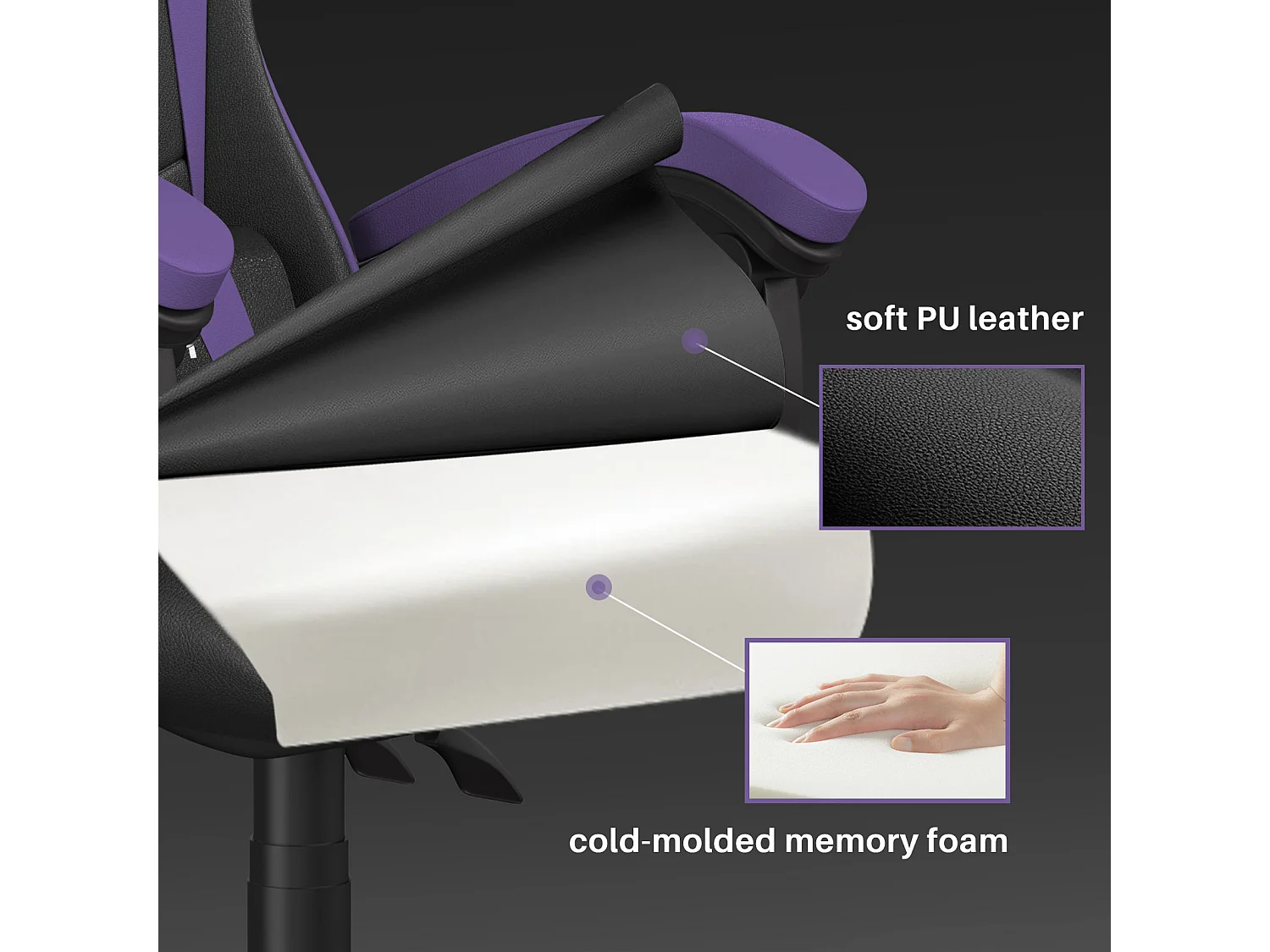 Chaise de bureau de jeu de jeux et de bureaux Ergonomic Computer Hise avec appuie-tête et support lombaire