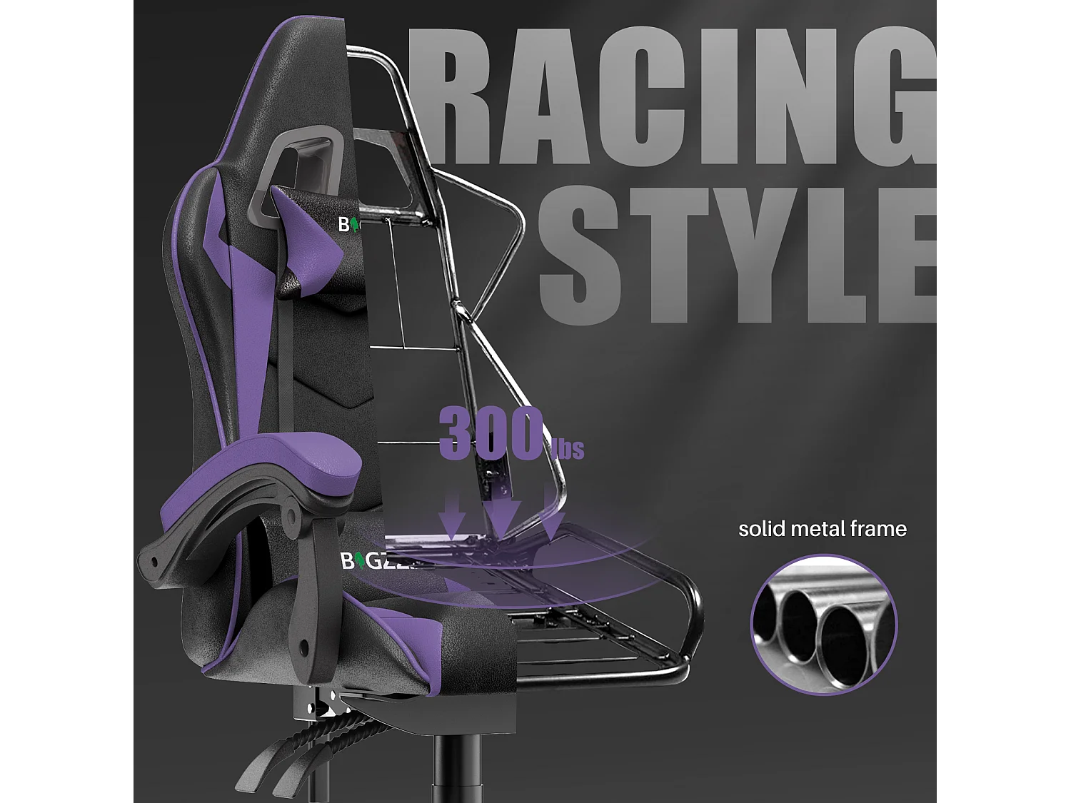 Chaise de bureau de jeu de jeux et de bureaux Ergonomic Computer Hise avec appuie-tête et support lombaire