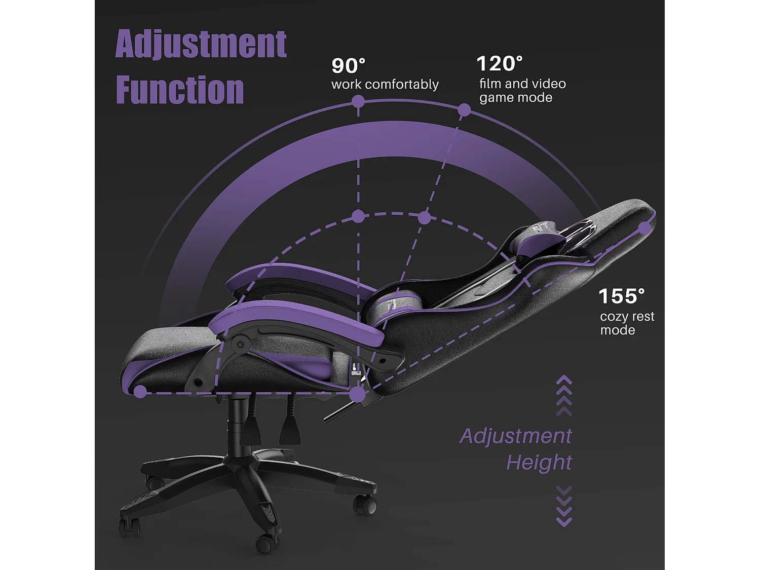 Chaise de bureau de jeu de jeux et de bureaux Ergonomic Computer Hise avec appuie-tête et support lombaire