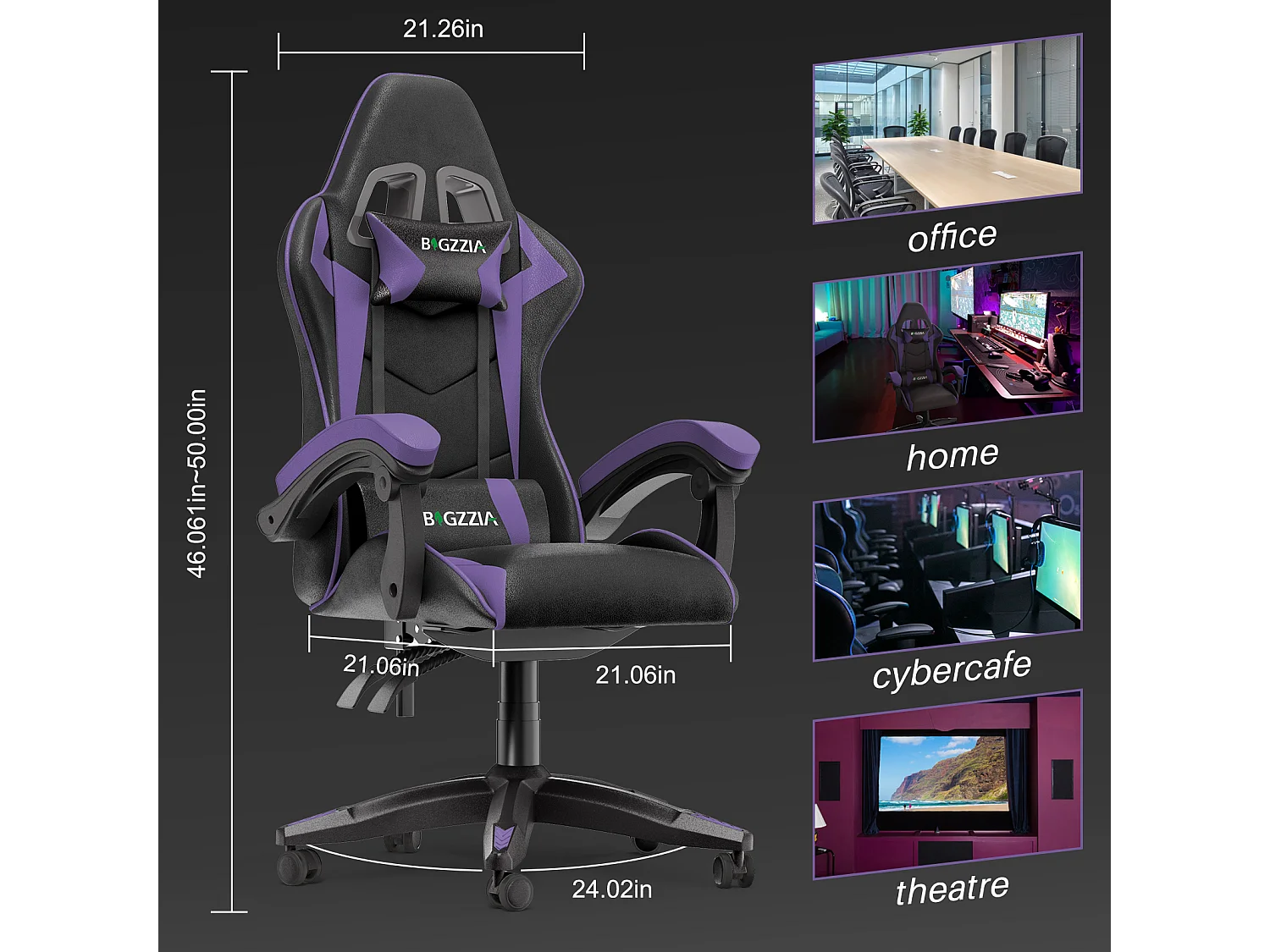 Chaise de bureau de jeu de jeux et de bureaux Ergonomic Computer Hise avec appuie-tête et support lombaire