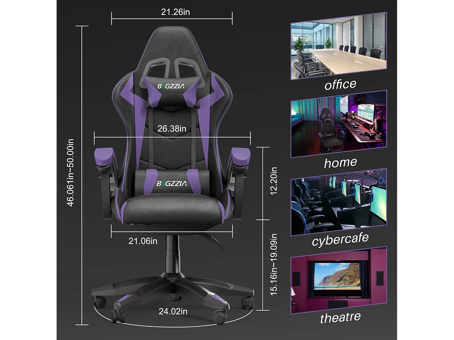 Chaise de bureau de jeu de jeux et de bureaux Ergonomic Computer Hise avec appuie-tête et support lombaire